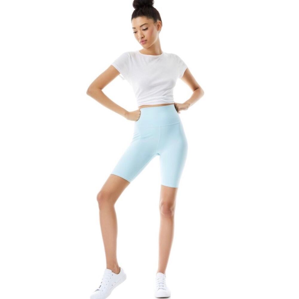 Alice + Olivia Aaron High Waist Biker Shorts in Powder Blue, Large - Picture 4 of 8
